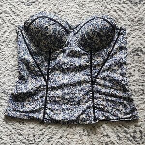 Jessica Simpson Blue Floral Cotton Bustier Corset Top Size Large